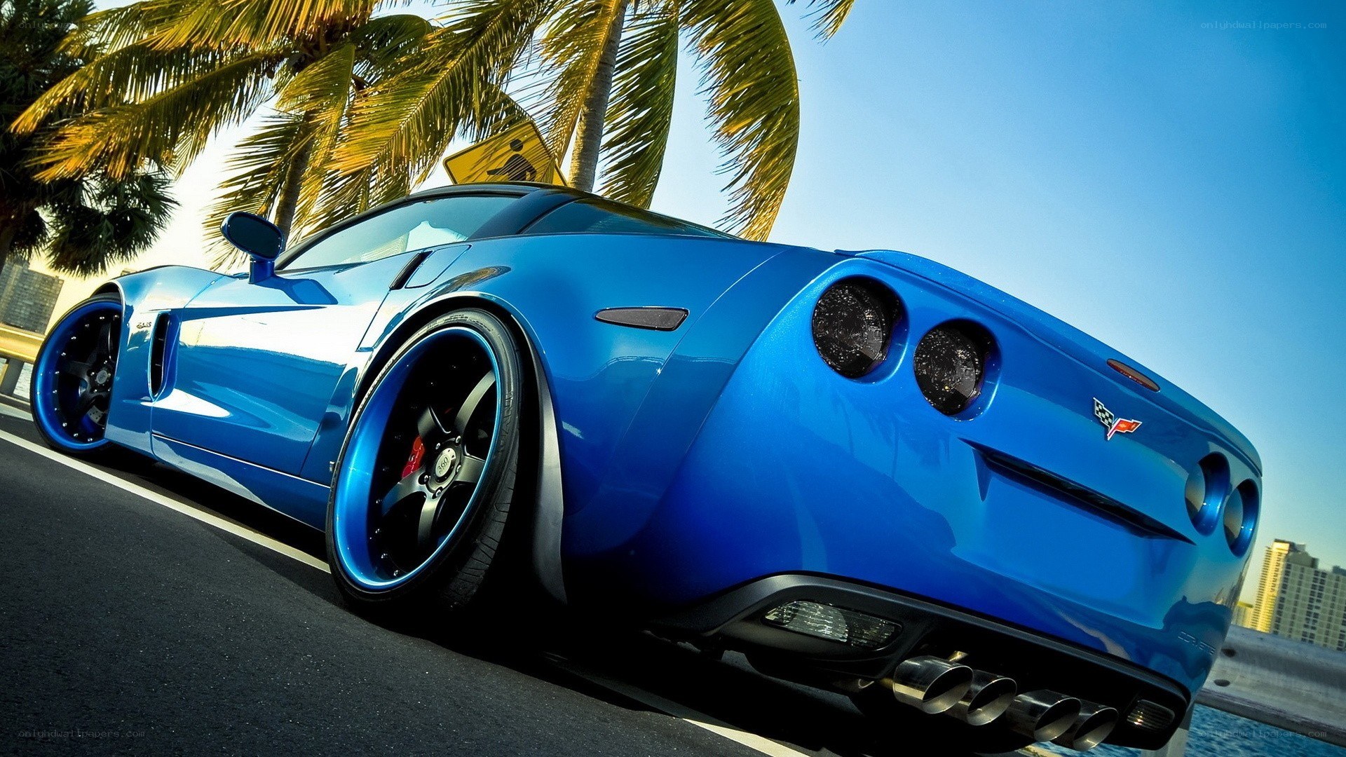 Blue Corvette on a sunny day