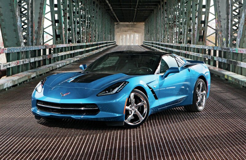 Blue Corvette on Bridge