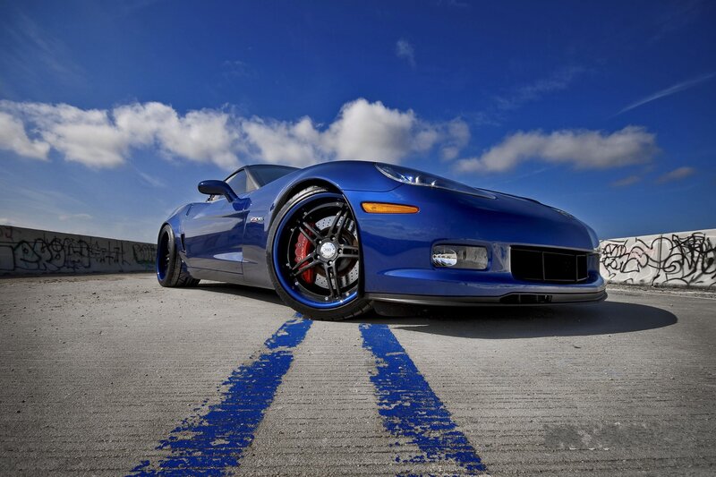 Blue Corvette on concrete