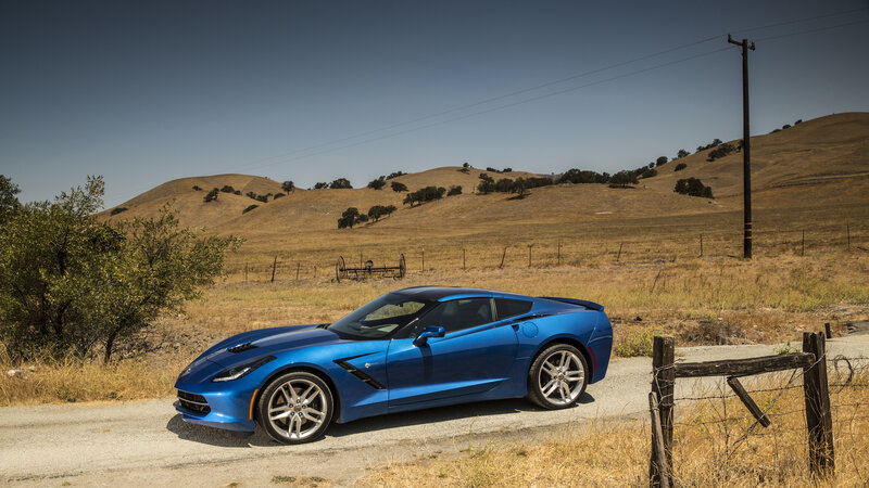 Blue Corvette on Road — Serene