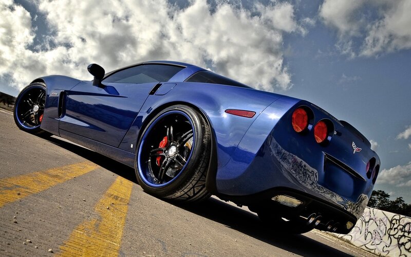 blue corvette on road