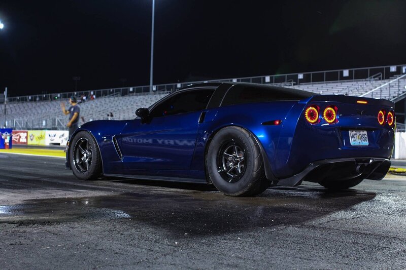 Blue Corvette on Track — Dramatic