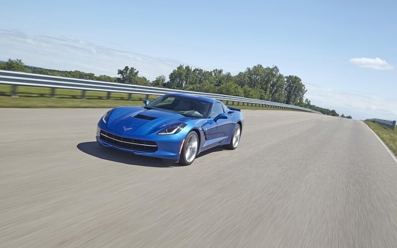Blue Corvette on Track — Dynamic, Afternoon, Photograph