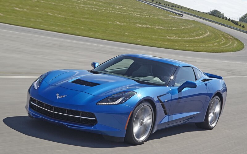 Blue Corvette on Track — Dynamic, Afternoon