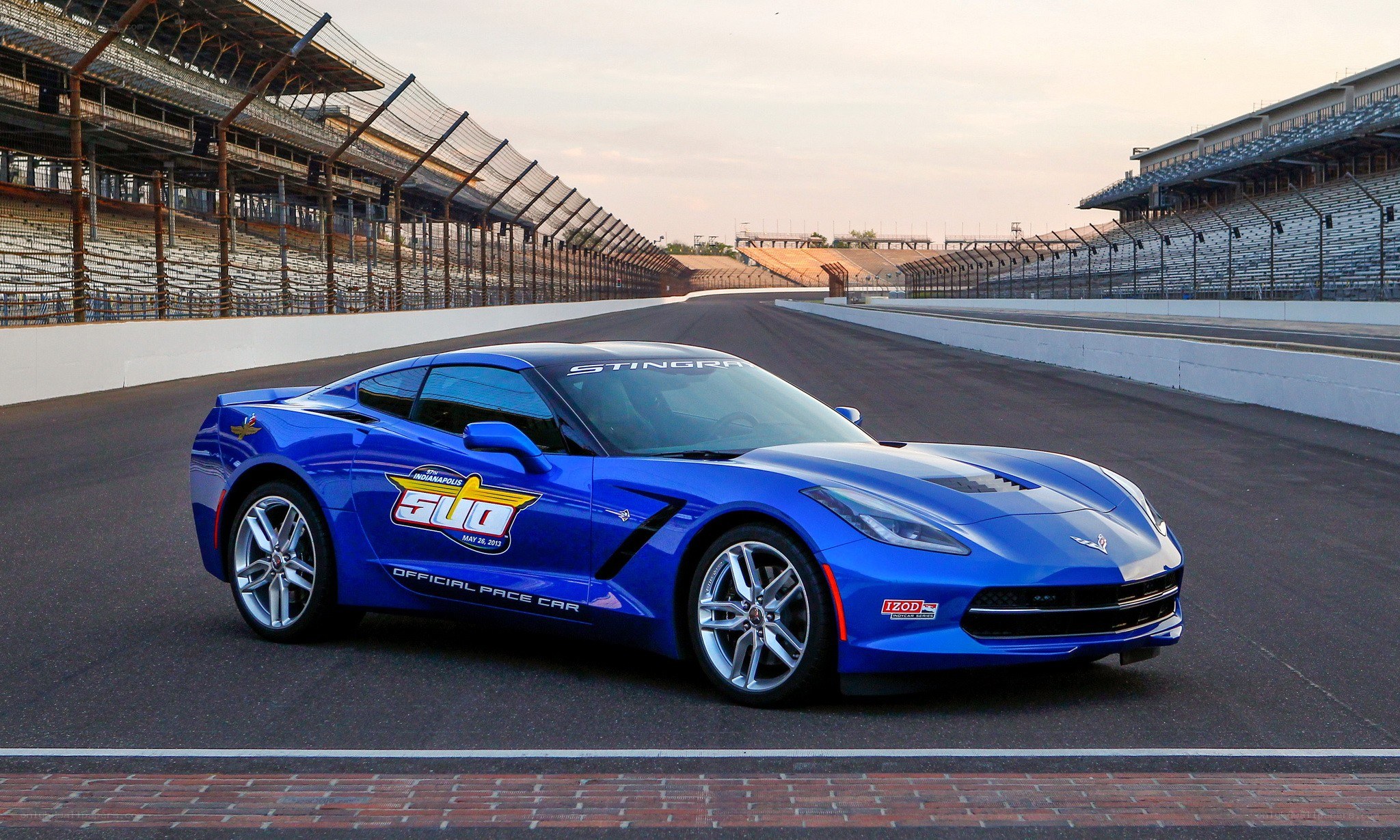 Blue Corvette pace car on track
