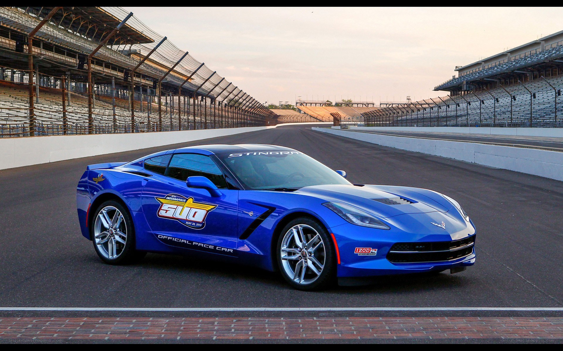 Blue Corvette pace car on track
