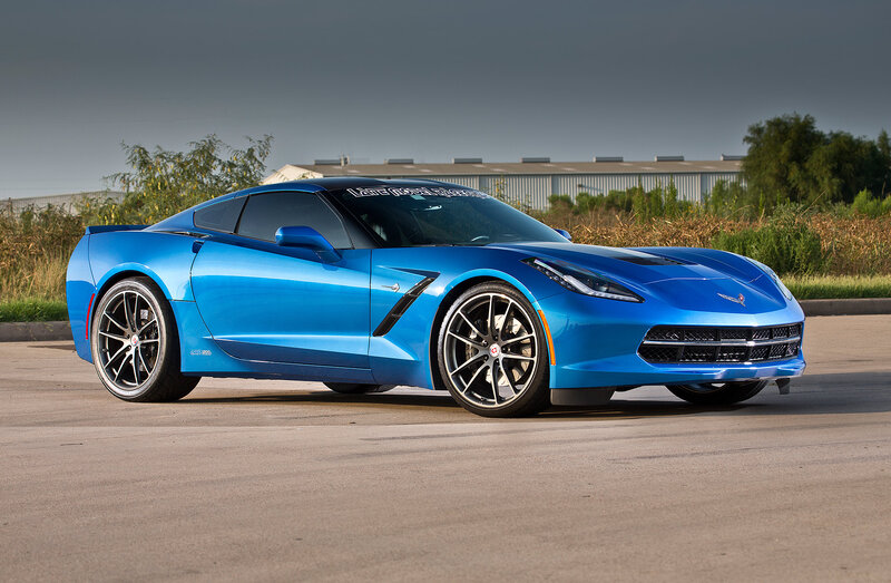 Blue Corvette Sports Car — Dramatic, Afternoon, Photograph, Building