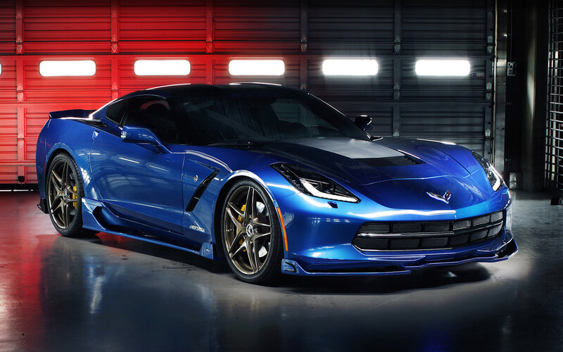 Blue Corvette Sports Car — Dramatic, Photograph, Garage