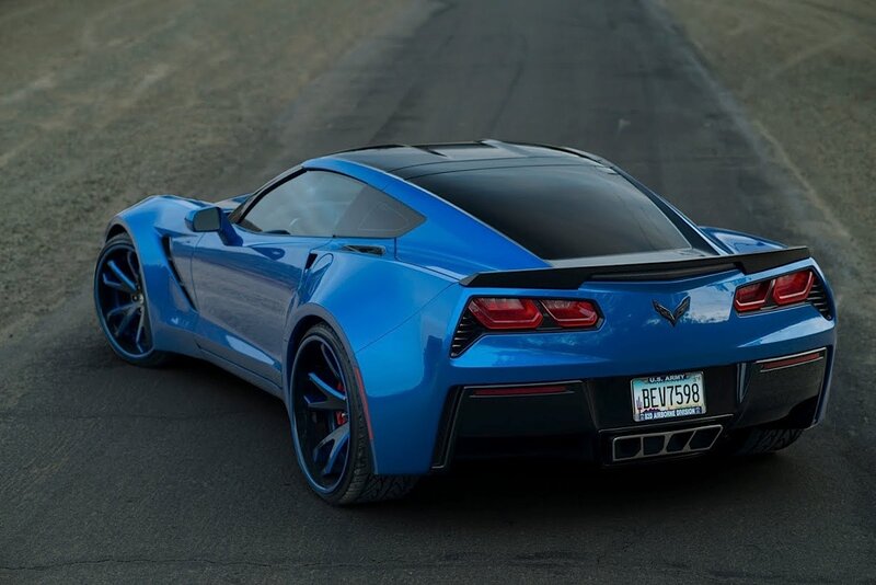 Blue Corvette Sports Car — Dramatic, Photograph, Road