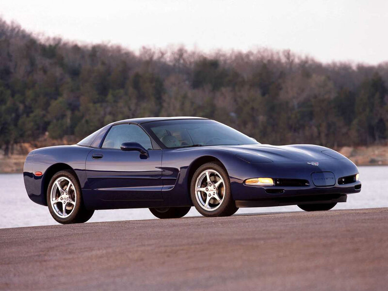Blue Corvette Sports Car — Serene, Sunset, Photograph