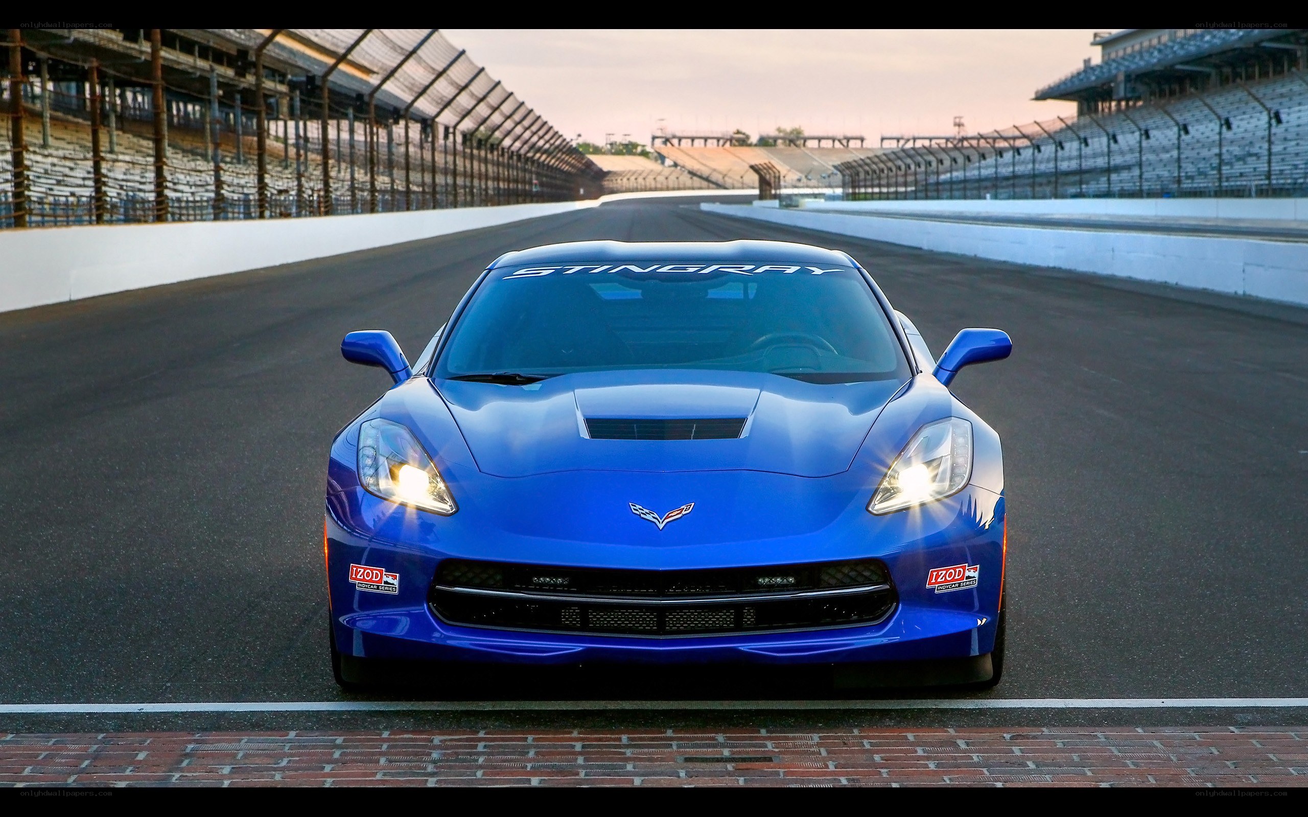 Blue Corvette Stingray on racetrack