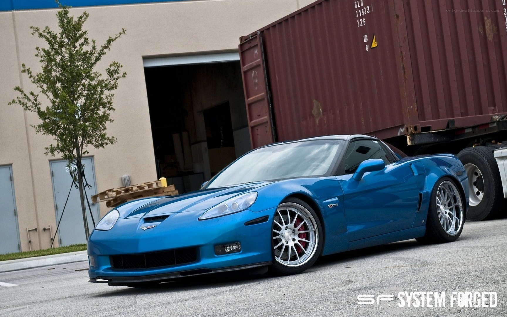 Blue Corvette Z06 parked outside