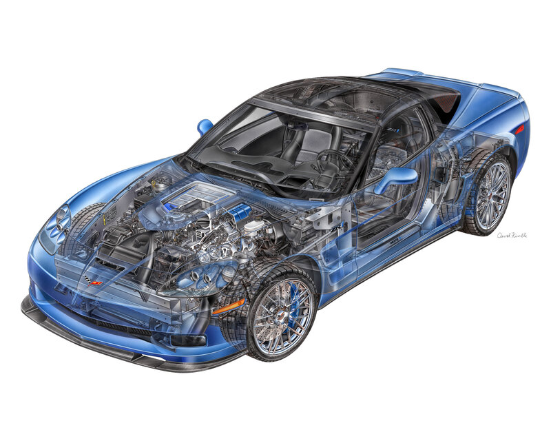 Blue Corvette ZR-1 Cutaway