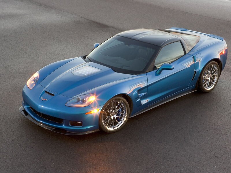 Blue Corvette Zr1 — Dramatic, Sunset, Photograph, Car, Road, Headlights