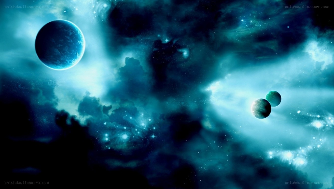 Blue cosmic planets in nebula