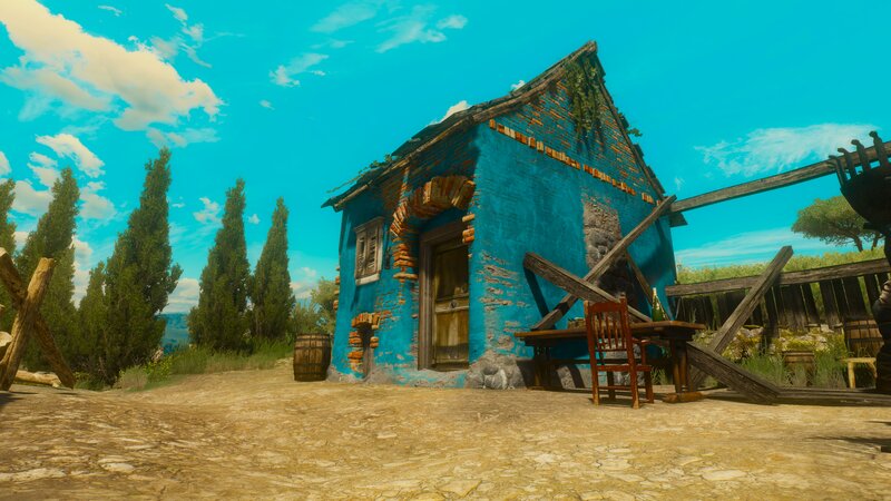 Blue Cottage in Countryside