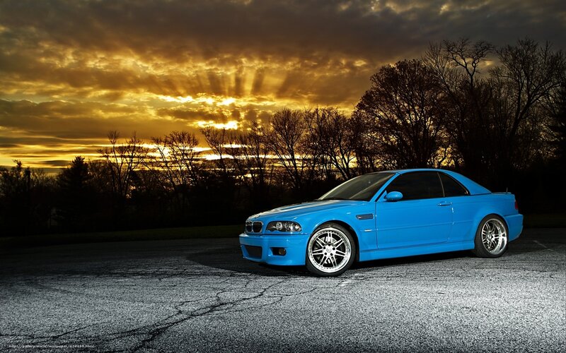 Blue Coupe Car — Dramatic, Sunset