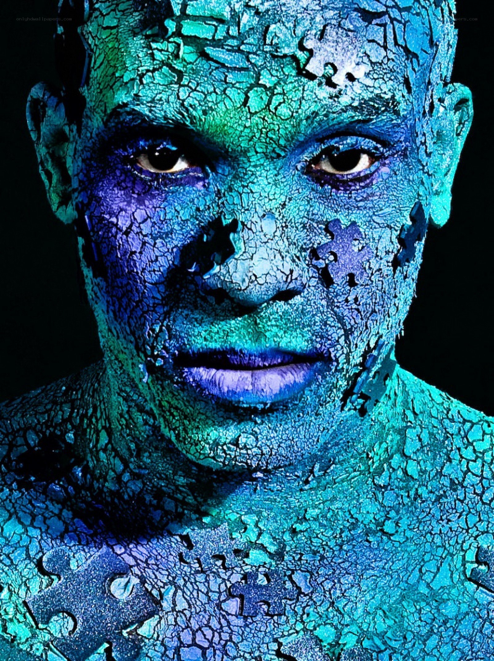 blue cracked skin portrait