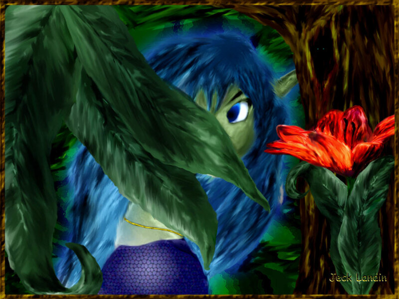 blue creature in forest