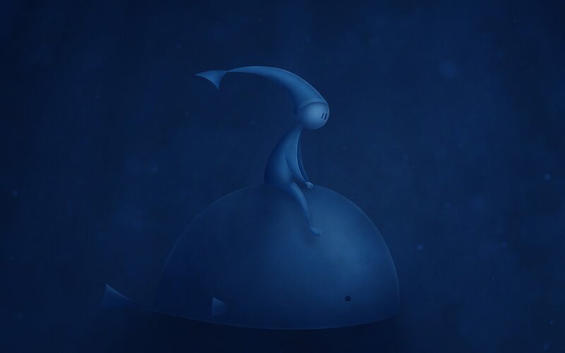 blue creature on whale