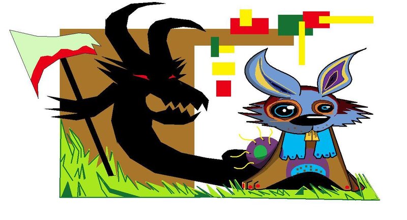 Blue Creature with Black Monster