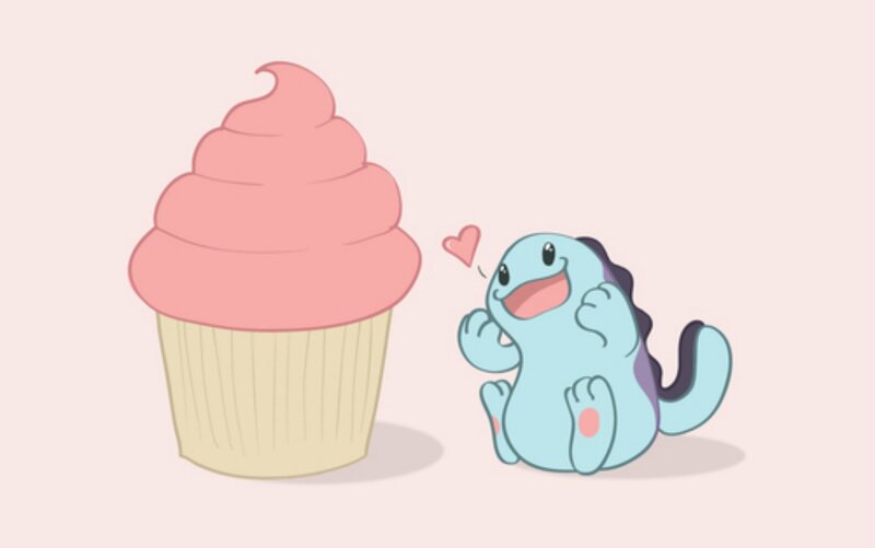 Blue Creature with Cupcake