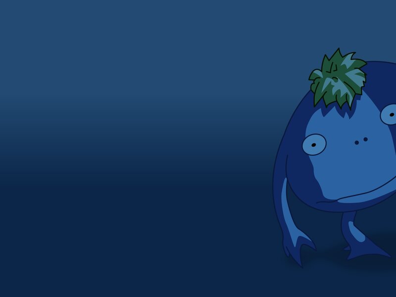 blue creature with leaf