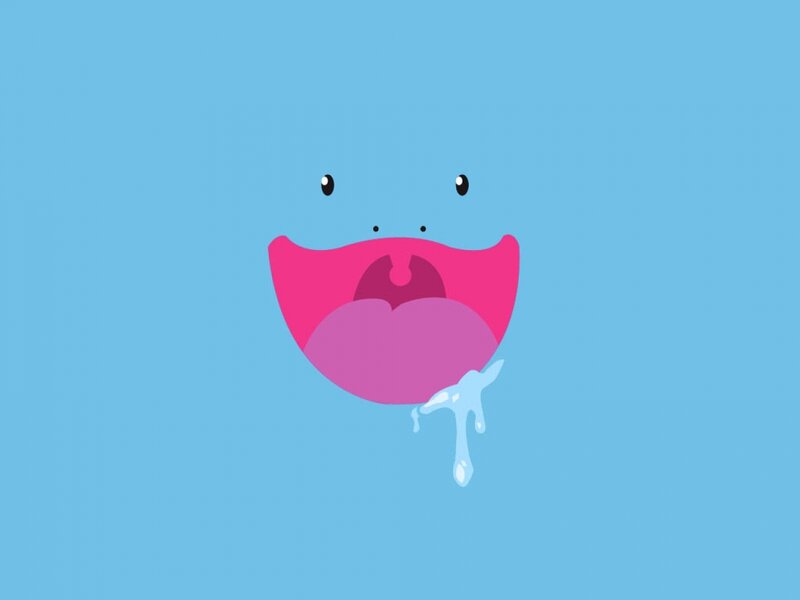 blue creature with pink mouth