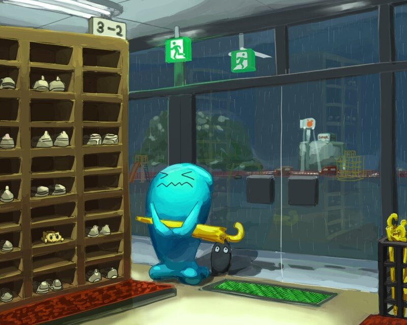 Blue Creature with Umbrella