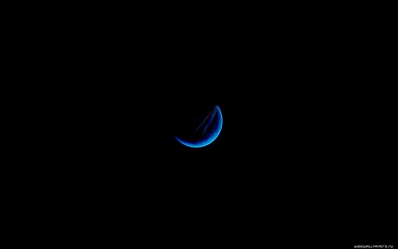 Blue Crescent Moon — Black, Minimalist