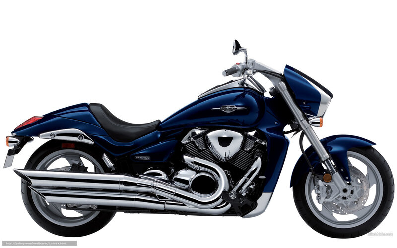 Blue Cruiser Motorcycle — Neutral, Photograph, Chrome Exhaust, Black Seat