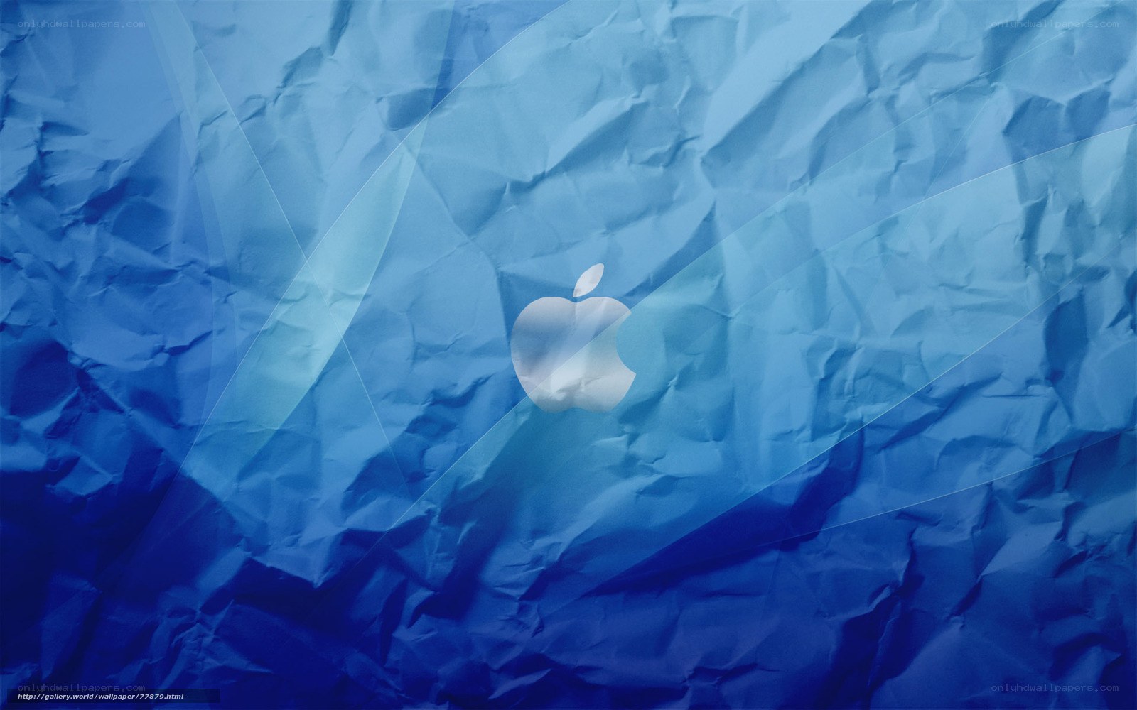 Blue crumpled paper with Apple logo