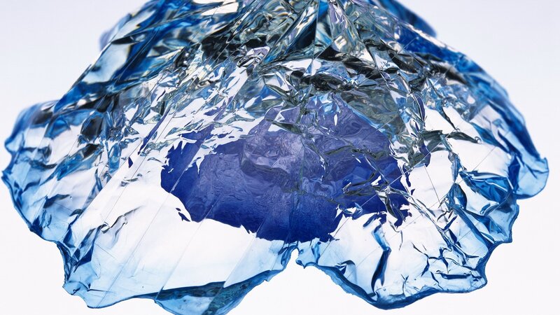 Blue crumpled plastic material