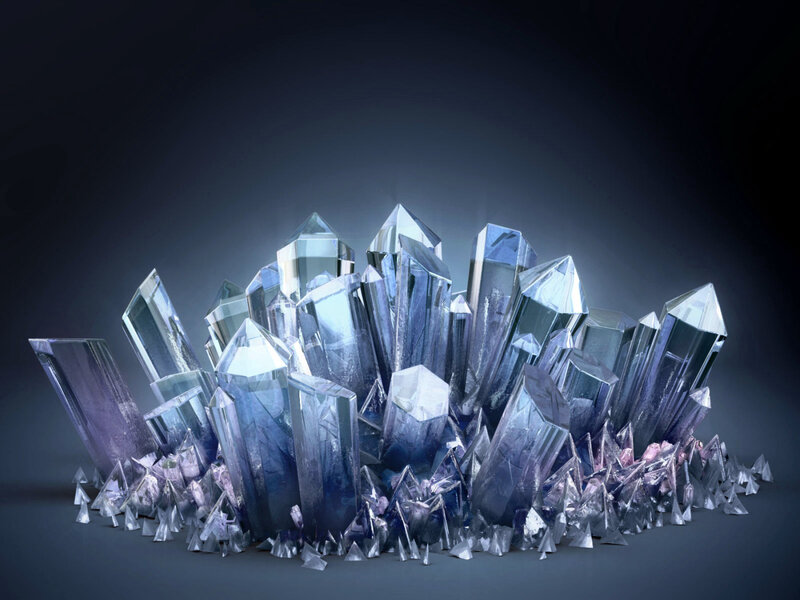 Blue Crystal Cluster — Dramatic, 3d Render, Crystals, Dark Background