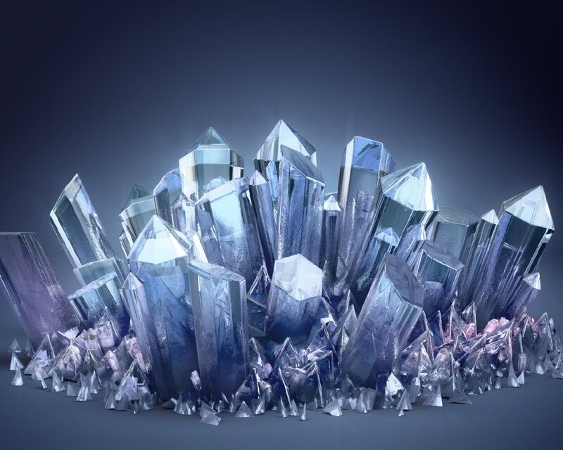 Blue Crystal Cluster — Dramatic, 3d Render, Crystals, Light, Dark Background