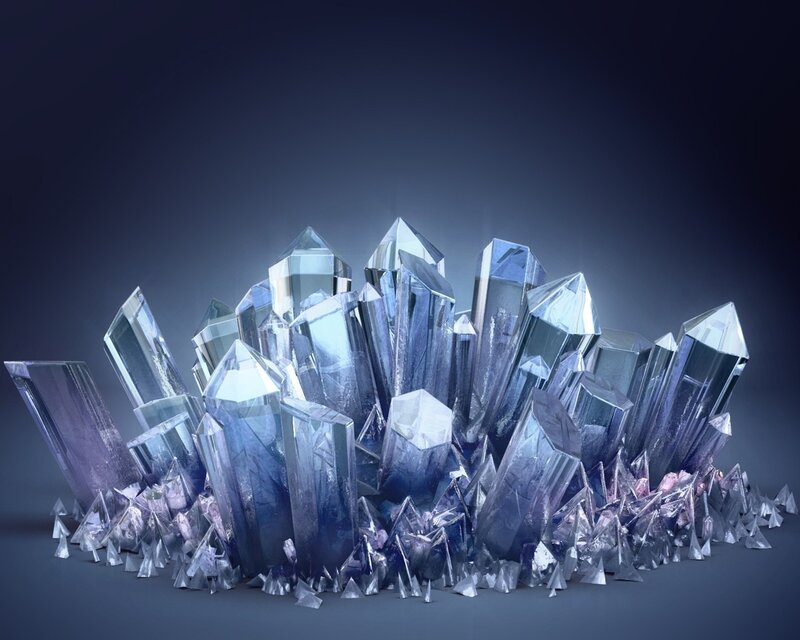 Blue Crystal Cluster — Dramatic, 3d Render, Crystals, Light