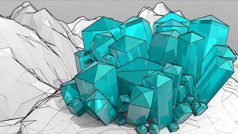 Blue crystal cluster in mountains