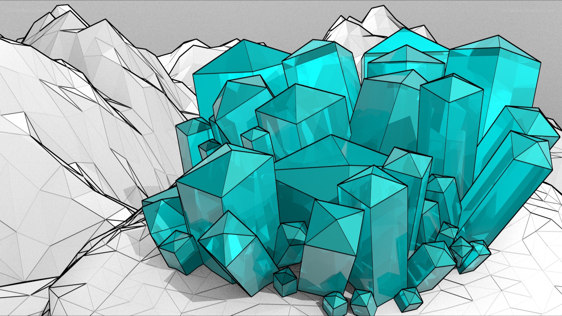 Blue crystal cluster in mountains