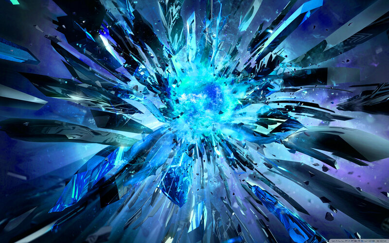 Blue Crystal Explosion — Dramatic, Digital Art