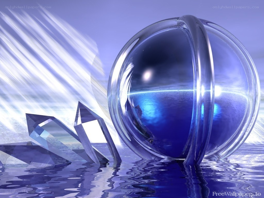 Blue crystal sphere in water