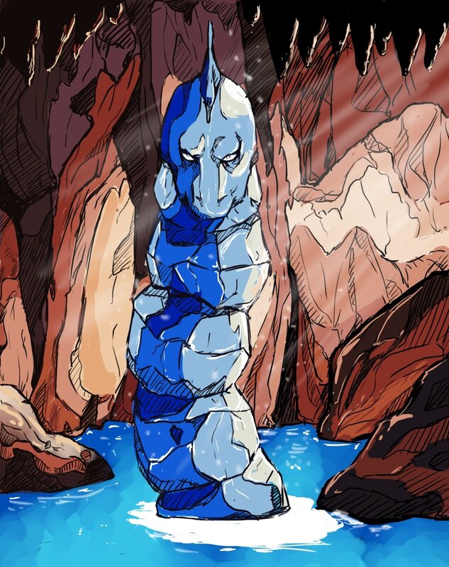 blue crystalline creature in cave