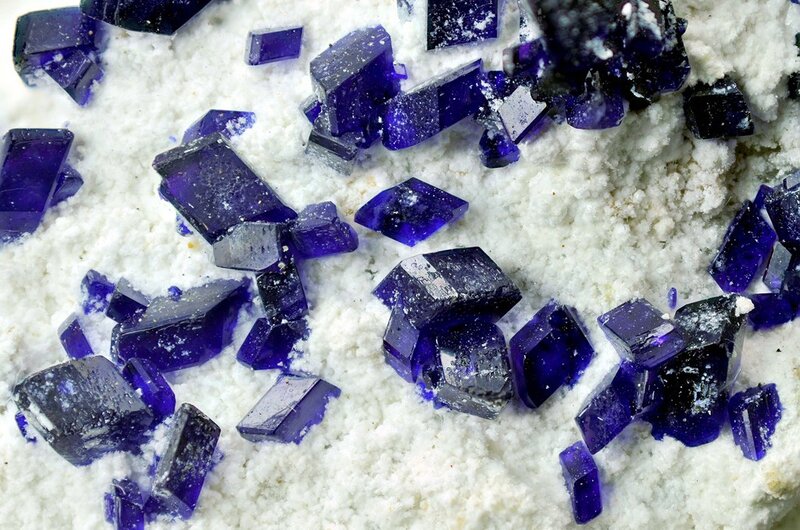 Blue Crystals on White Matrix