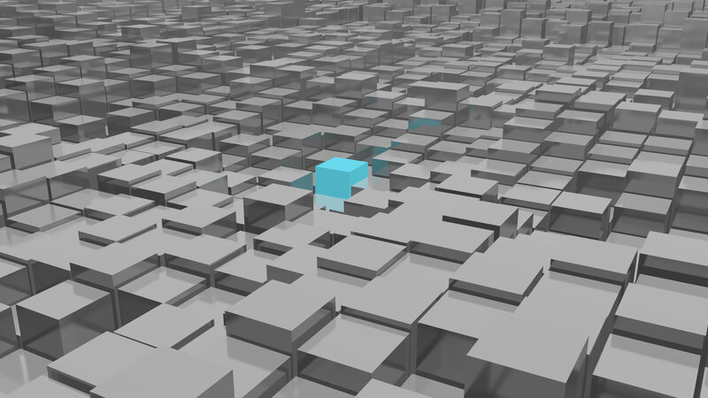 blue cube in gray grid