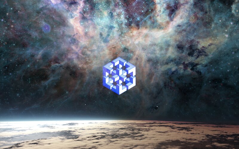 Blue Cube in Space