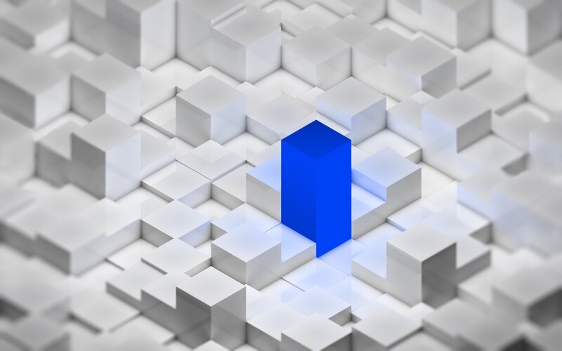 blue cube in white grid