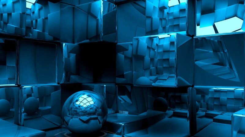 blue cube maze with reflective sphere
