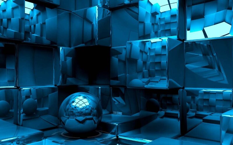 blue cube room with sphere