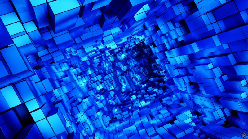 Blue Cube Tunnel — Abstract, Digital Art
