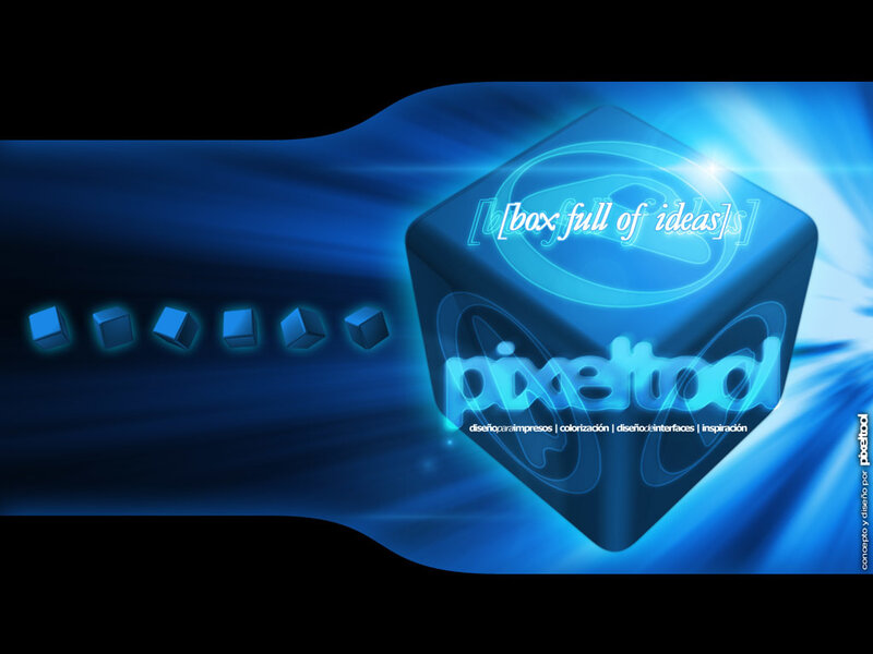 blue cube with glowing text