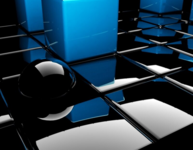 Blue cubes and black sphere